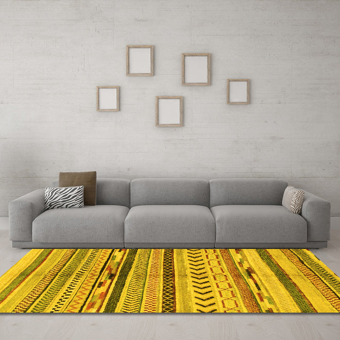 Machine Washable Oriental Yellow Modern Rug in a Living Room, wshabs2248yw
