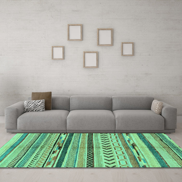 Machine Washable Oriental Turquoise Modern Area Rugs in a Living Room,, wshabs2248turq