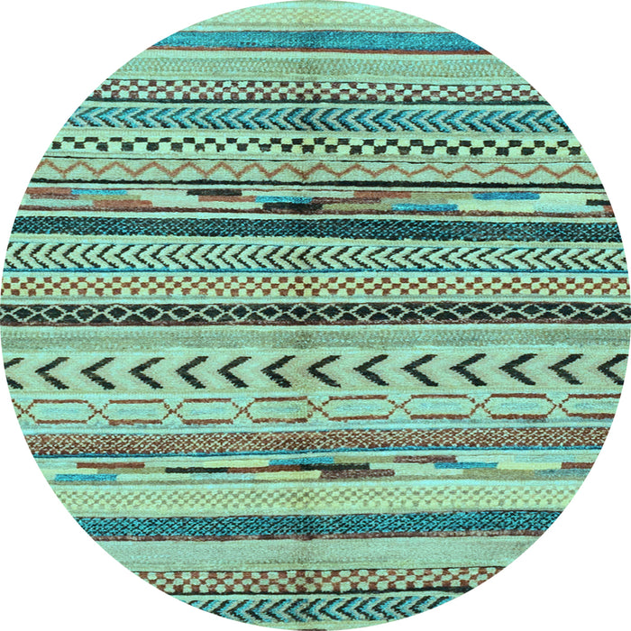 Round Machine Washable Oriental Light Blue Modern Rug, wshabs2248lblu