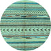 Round Machine Washable Oriental Light Blue Modern Rug, wshabs2248lblu