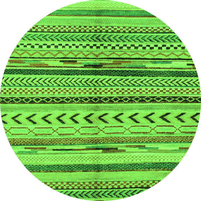 Round Machine Washable Oriental Green Modern Area Rugs, wshabs2248grn