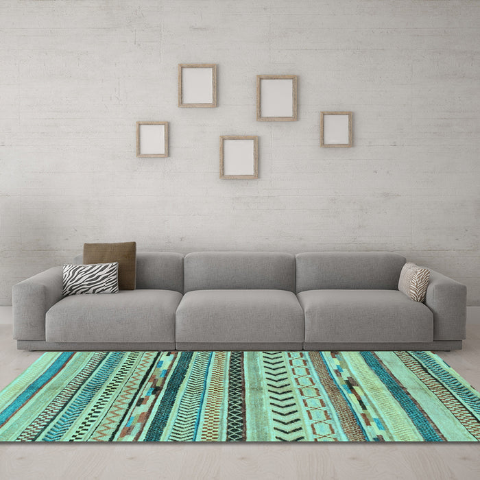 Machine Washable Oriental Light Blue Modern Rug in a Living Room, wshabs2248lblu