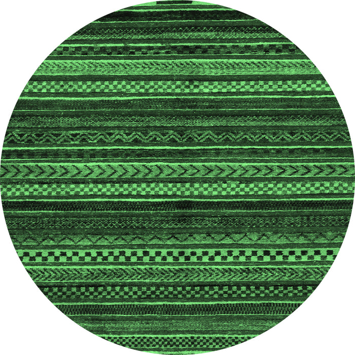 Round Machine Washable Oriental Emerald Green Modern Area Rugs, wshabs2249emgrn