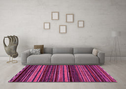 Machine Washable Oriental Pink Modern Rug in a Living Room, wshabs2249pnk