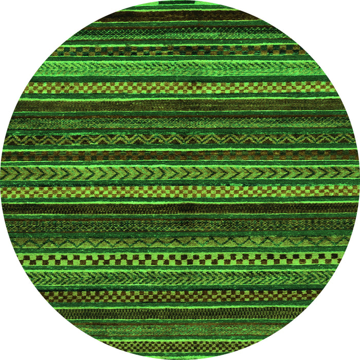Round Machine Washable Oriental Green Modern Area Rugs, wshabs2249grn
