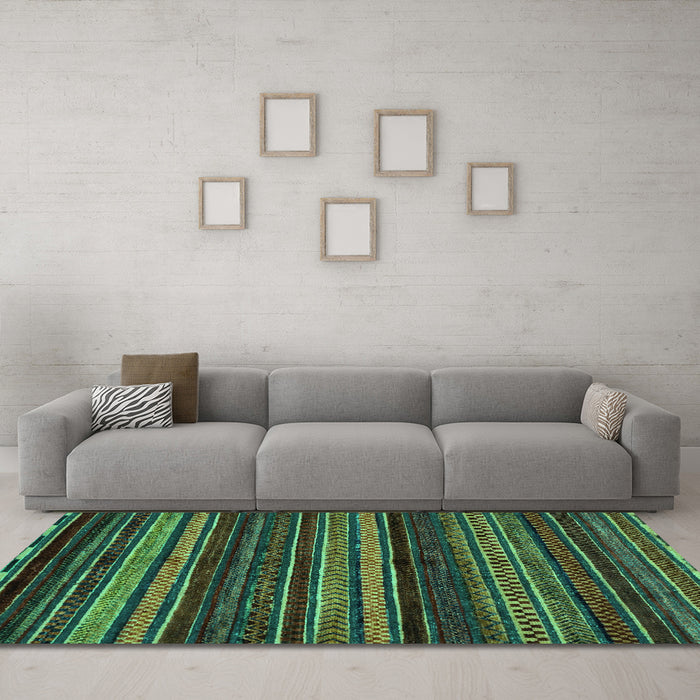 Machine Washable Oriental Turquoise Modern Area Rugs in a Living Room,, wshabs2249turq