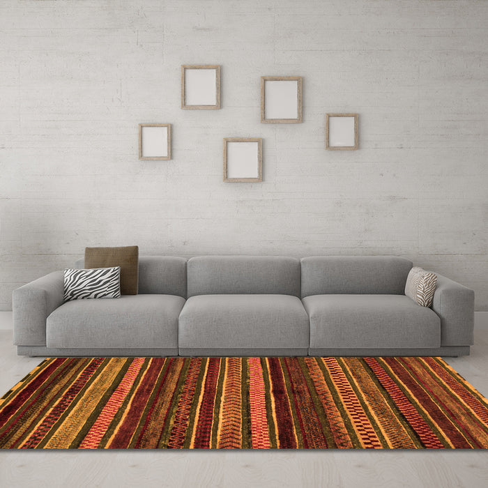 Machine Washable Oriental Orange Modern Area Rugs in a Living Room, wshabs2249org