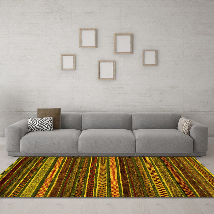 Machine Washable Oriental Yellow Modern Rug in a Living Room, wshabs2249yw
