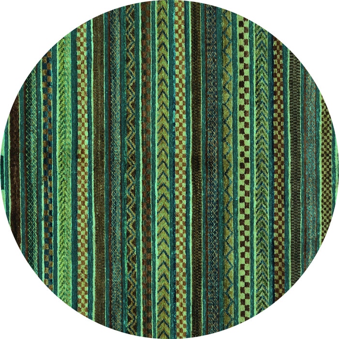 Round Machine Washable Oriental Turquoise Modern Area Rugs, wshabs2249turq