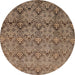 Round Machine Washable Abstract Orange Brown Rug, wshabs224