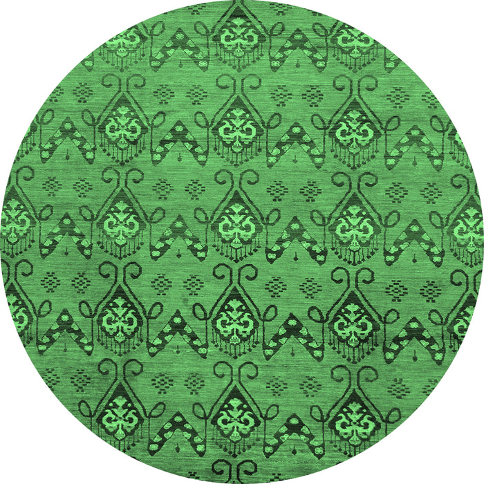 Round Machine Washable Abstract Emerald Green Modern Area Rugs, wshabs224emgrn