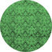 Round Machine Washable Abstract Emerald Green Modern Area Rugs, wshabs224emgrn