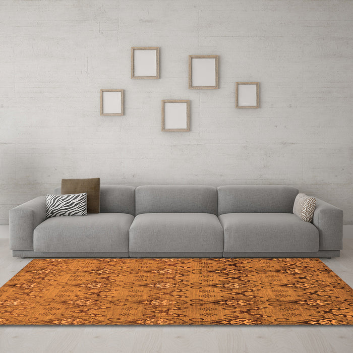 Machine Washable Abstract Orange Modern Area Rugs in a Living Room, wshabs224org