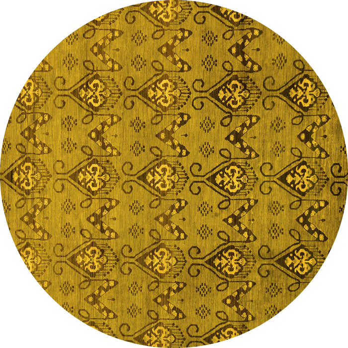 Round Machine Washable Abstract Yellow Modern Rug, wshabs224yw