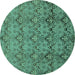 Round Abstract Turquoise Modern Rug, abs224turq