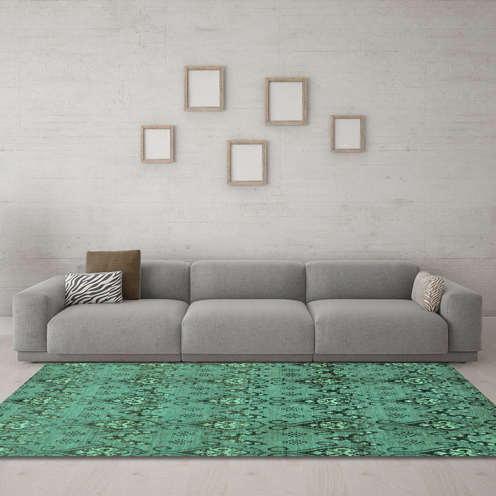Machine Washable Abstract Turquoise Modern Area Rugs in a Living Room,, wshabs224turq