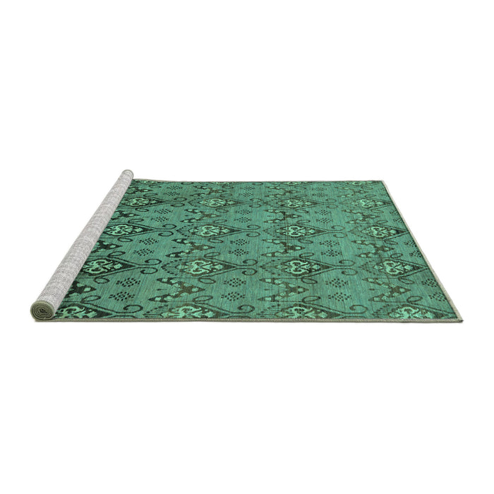 Sideview of Machine Washable Abstract Turquoise Modern Area Rugs, wshabs224turq
