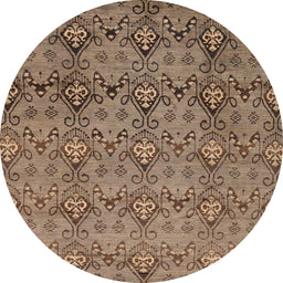 Round Abstract Orange Brown Modern Rug, abs224