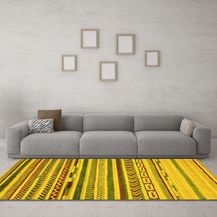 Machine Washable Oriental Yellow Modern Rug in a Living Room, wshabs2250yw
