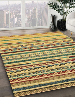 Machine Washable Abstract Gen Brown Yellow Rug in a Family Room, wshabs2250