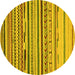 Round Machine Washable Oriental Yellow Modern Rug, wshabs2250yw