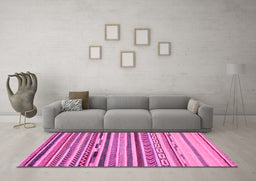 Machine Washable Oriental Pink Modern Rug in a Living Room, wshabs2250pnk