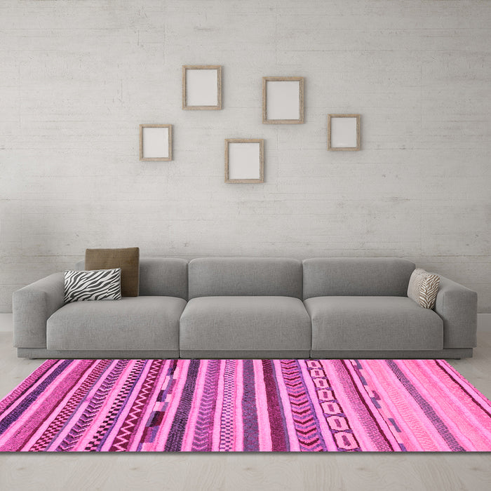 Machine Washable Oriental Pink Modern Rug in a Living Room, wshabs2250pnk