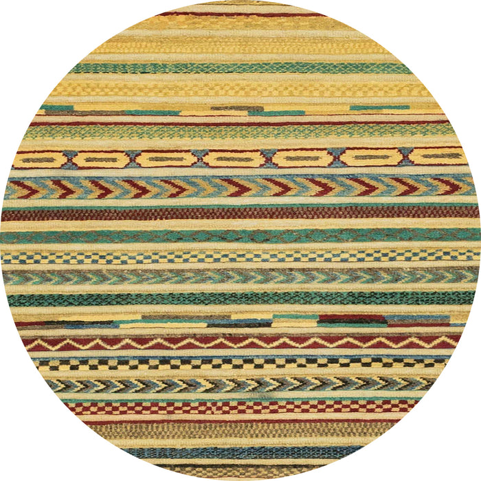Round Abstract Golden Brown Yellow Oriental Rug, abs2250