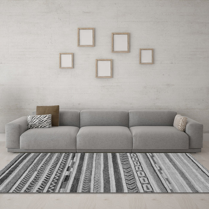 Machine Washable Oriental Gray Modern Rug in a Living Room,, wshabs2250gry