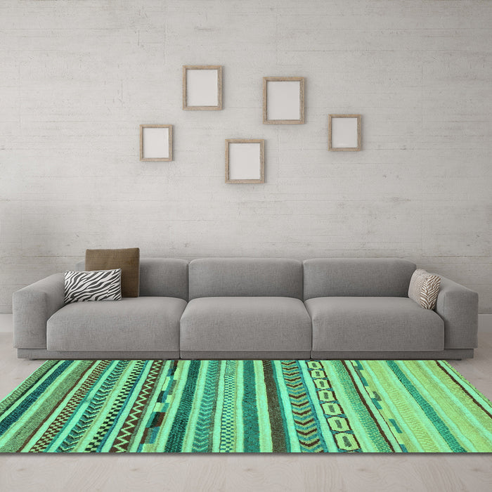Machine Washable Oriental Turquoise Modern Area Rugs in a Living Room,, wshabs2250turq