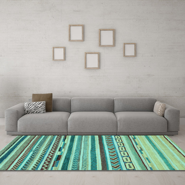 Machine Washable Oriental Light Blue Modern Rug in a Living Room, wshabs2250lblu