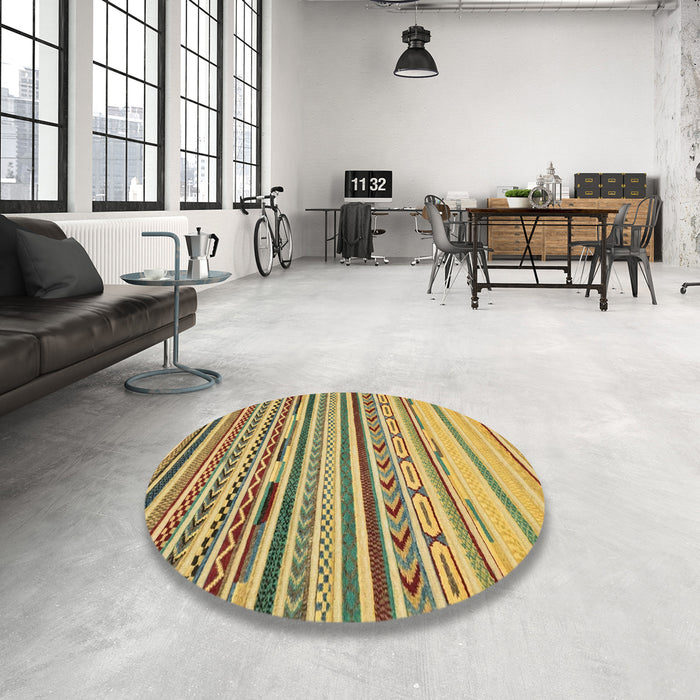 Round Abstract Golden Brown Yellow Oriental Rug in a Office, abs2250