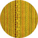 Round Machine Washable Oriental Yellow Modern Rug, wshabs2251yw