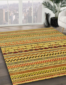Machine Washable Abstract Deep Yellow Rug in a Family Room, wshabs2251