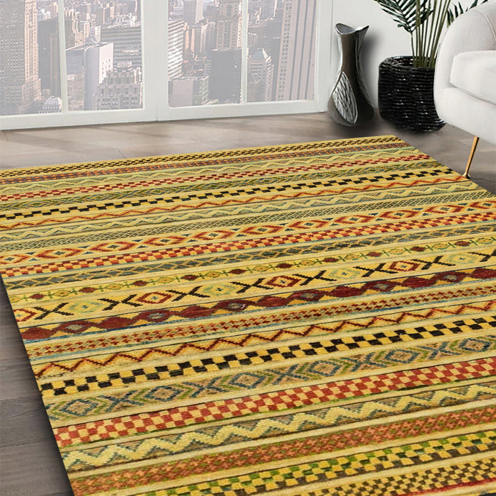 Abstract Deep Yellow Oriental Rug in Family Room, abs2251