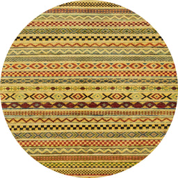 Round Abstract Deep Yellow Oriental Rug, abs2251