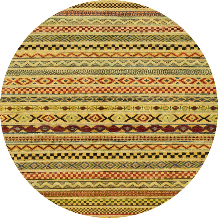 Round Abstract Deep Yellow Oriental Rug, abs2251