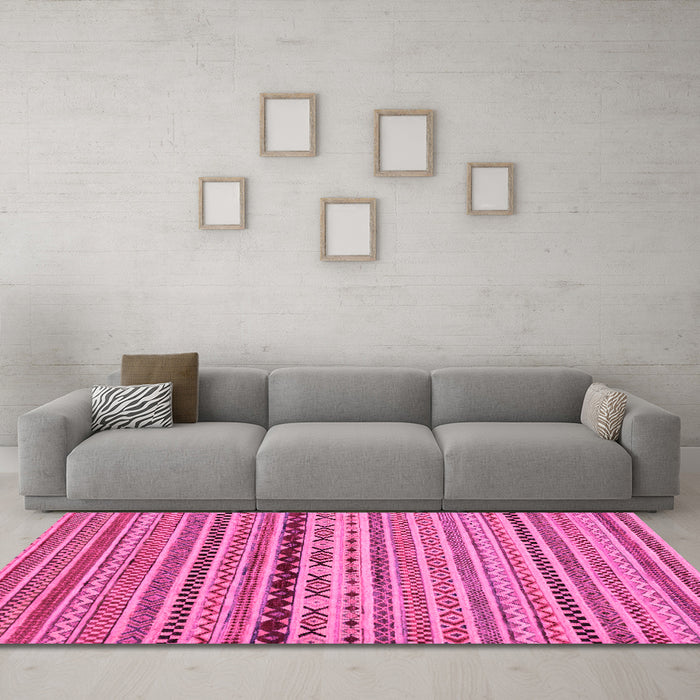 Machine Washable Oriental Pink Modern Rug in a Living Room, wshabs2251pnk