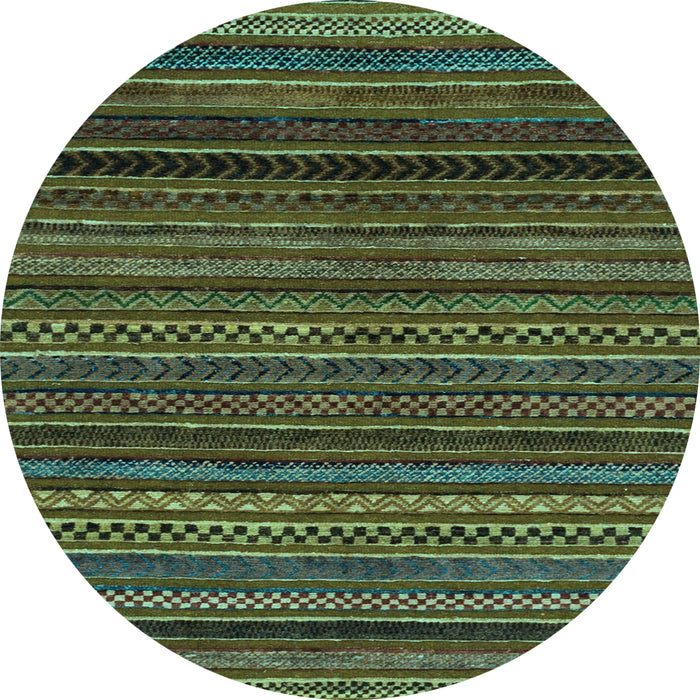 Round Machine Washable Oriental Light Blue Modern Rug, wshabs2252lblu