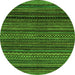 Round Machine Washable Oriental Green Modern Area Rugs, wshabs2252grn