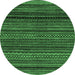 Round Machine Washable Oriental Emerald Green Modern Area Rugs, wshabs2252emgrn