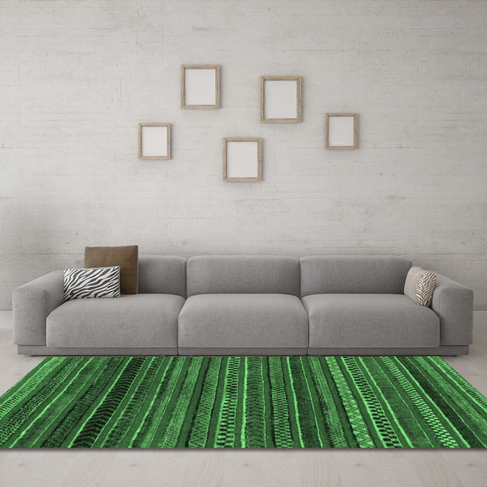 Machine Washable Oriental Emerald Green Modern Area Rugs in a Living Room,, wshabs2252emgrn