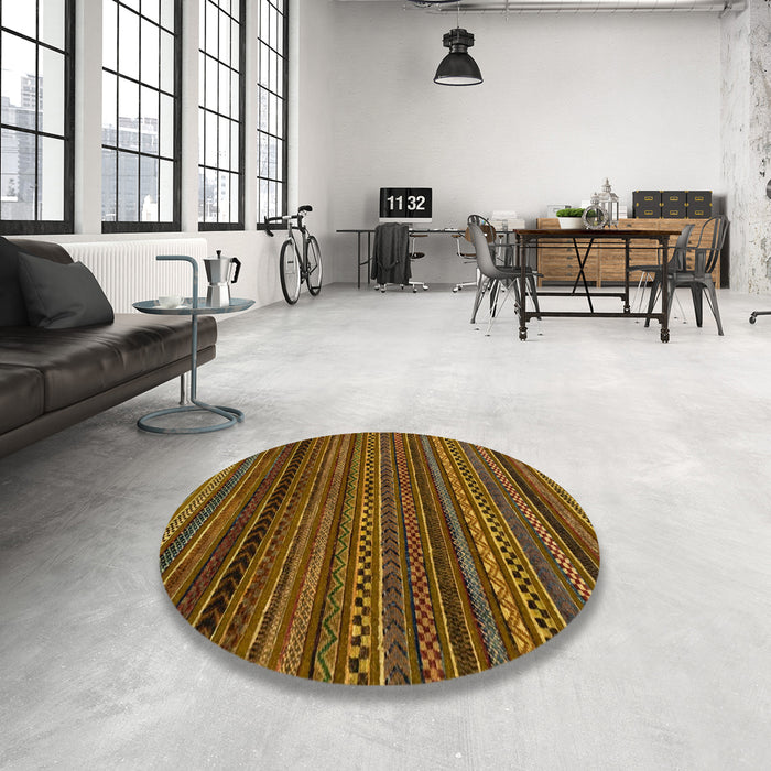 Round Abstract Red Brown Oriental Rug in a Office, abs2252