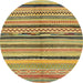 Round Abstract Golden Brown Yellow Oriental Rug, abs2253