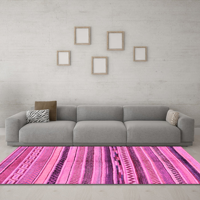 Machine Washable Oriental Pink Modern Rug in a Living Room, wshabs2253pnk