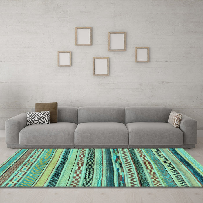 Machine Washable Oriental Light Blue Modern Rug in a Living Room, wshabs2253lblu
