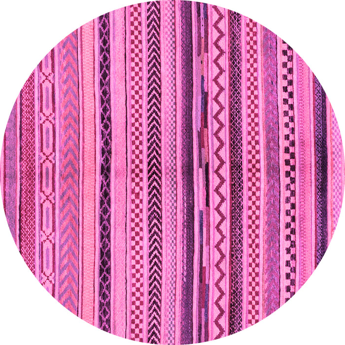 Round Machine Washable Oriental Pink Modern Rug, wshabs2253pnk