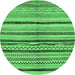 Round Machine Washable Oriental Emerald Green Modern Area Rugs, wshabs2253emgrn