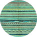 Round Machine Washable Oriental Light Blue Modern Rug, wshabs2253lblu