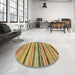 Round Abstract Golden Brown Yellow Oriental Rug in a Office, abs2253